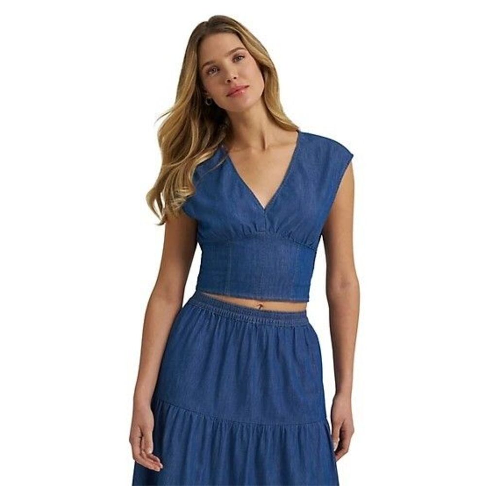 Wrangler Women's Retro Smocked Crop Denim Top Size XL NWT